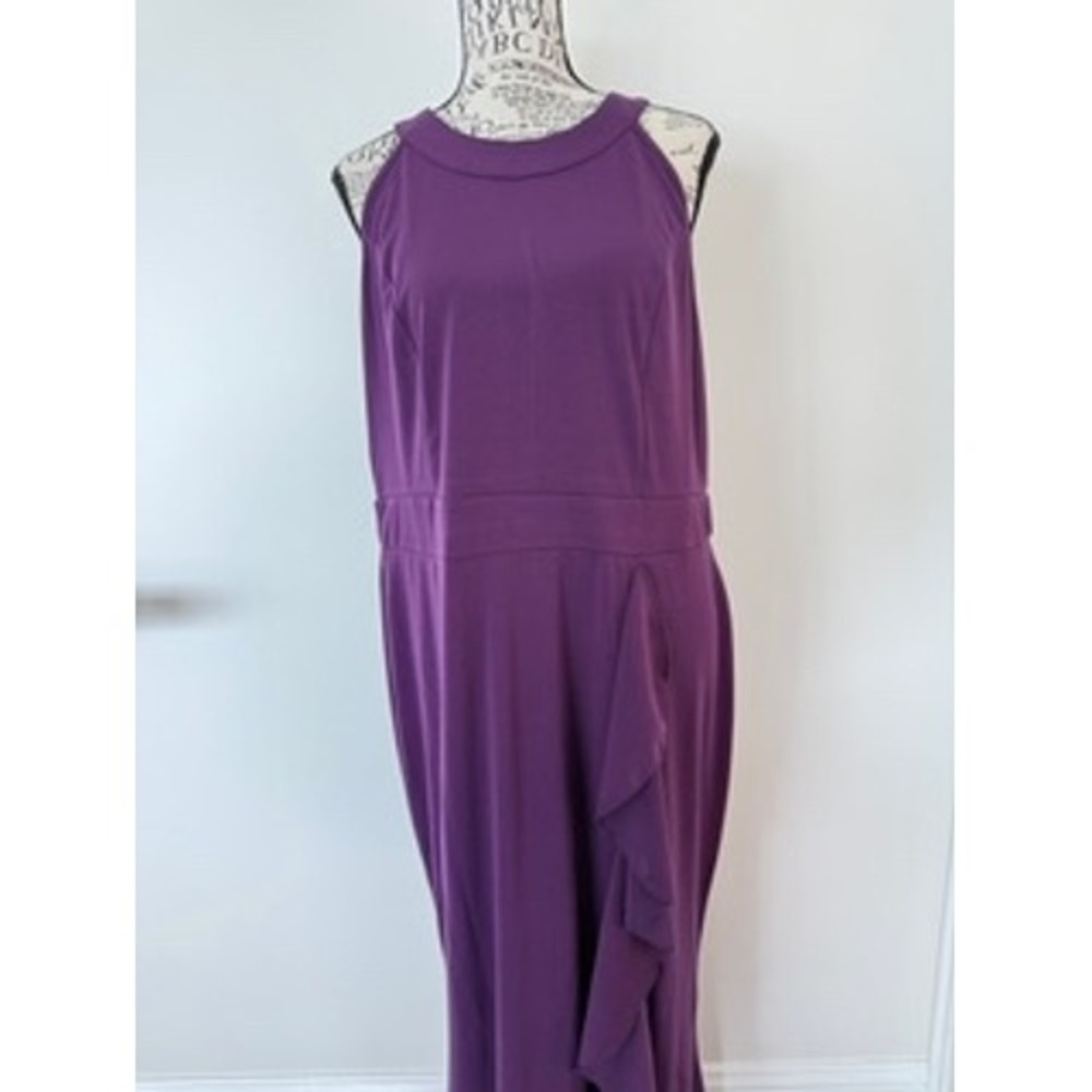 Keluremani Purple Ruffle Front Maxi Dress Halter Neck Sleeveless Gown Womens 16